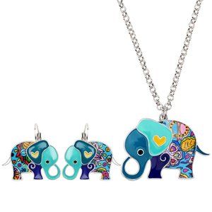 Jewelry Set: Enamel Alloy Cartoon Elephants
